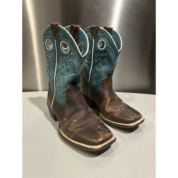 Ariat Other - ARIAT Brown/Aqua Western Cowboy Boots Girls Youth Size 1.5 Cowgirl